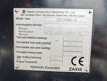 SOLD] Hitachi ZX140W | 2017 | CE + EPA | 3063 h.
